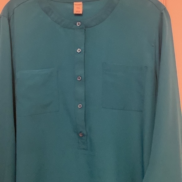 Old navy woman mock collar button down shirt front pocket size L teal green - Picture 2 of 8